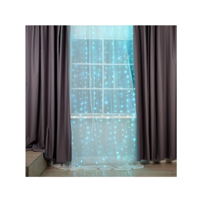 Гирлянда «Занавес» 2.8×3 м роса на крючках, с пультом, IP20, серебристая нить, 300 LED, свечение аквамарин, 8 режимов, USB