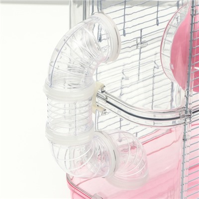 УЦЕНКА Клетка для грызунов с туннелем и наполнением, 32×21×55, см, розовая