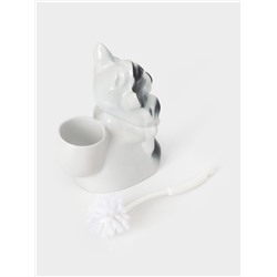 Ёршик для унитаза с подставкой «Кот-хулиган», фарфор, белый