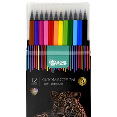 Фломастеры 12цв "ДИКАЯ ПЛАНЕТА" трехгранные ФЛ12-ДПЛ SchoolФормат