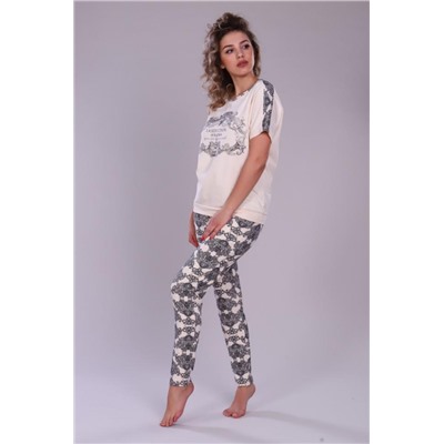 Пижама женская с брюками Э-2 (Молочный-серый)