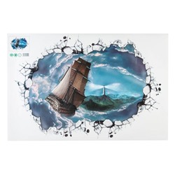 Интерьерная наклейка 3Д TAKE IT EASY «Корабль в шторм», на стену, 90×60 см, влагостойкая, ПВХ