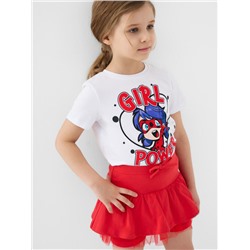 Комплект трикотажный для девочек: фуфайка (футболка), юбка-шорты