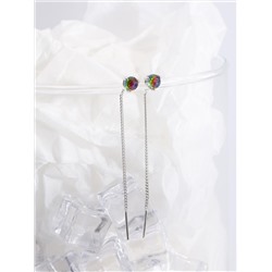 Серьги-продёвки из серебра с кристаллами Swarovski зелёный мистик родированные 925 пробы 0059с-001VM