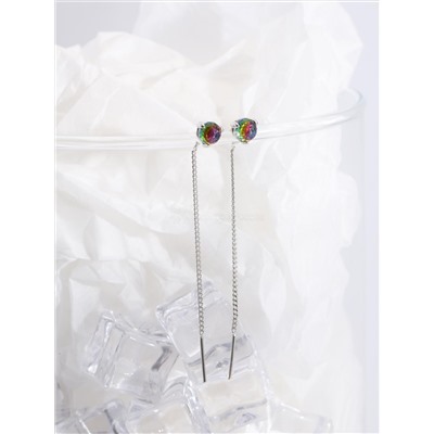 Серьги-продёвки из серебра с кристаллами Swarovski зелёный мистик родированные 925 пробы 0059с-001VM