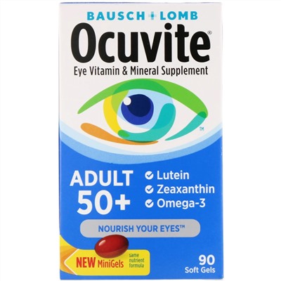 Bausch & Lomb, Ocuvite, для людей старше 50 лет, добавка с витаминами и минералами для здоровья глаз, 90 мягких таблеток