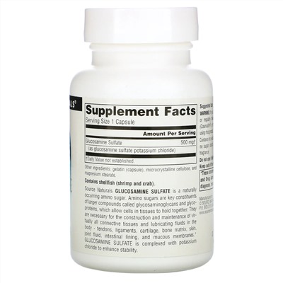Source Naturals, Glucosamine Sulfate, Sodium Free, 500 mg, 60 Capsules