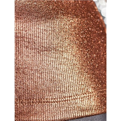 Топ с закрытым декольте из хлопка с эластаном в рубчик с матовым покрытием металлик