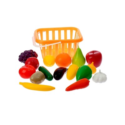 Игровой набор продуктов «Фрукты и овощи» в корзине, 17 предметов, МИКС