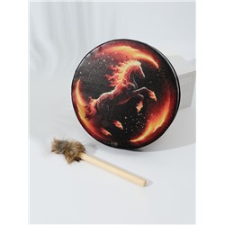 Шаманский бубен «Огненный конь», музыкальный инструмент, с колотушкой, 5×25×25 см