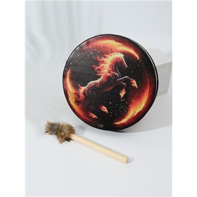 Шаманский бубен «Огненный конь», музыкальный инструмент, с колотушкой, 5×25×25 см