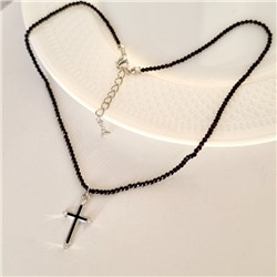 Чокер из бисера с подвеской крест, вставка: бисер черный и фианиты, арт.001.715