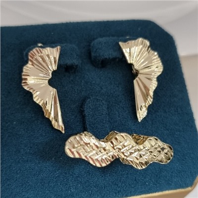 Комплект ювелирной бижутерии Итальянское золото (покрытие желтое 14к), серьги и кольцо 18 р, арт.313.215-18