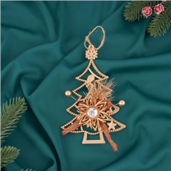 Ёлочная игрушка «Ёлочка с цветком» 16×10 см, золото
