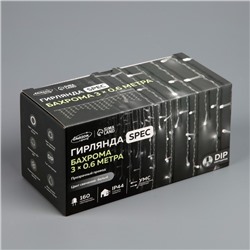 Гирлянда «Бахрома» 3 × 0.6 м, IP44, УМС, прозрачная нить, 160 LED, свечение белое, мерцание белым, 220 В