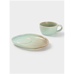 Чайная пара Magistro Sand Ripples, 2 предмета: чашка 300 мл, блюдце 19.8×15.8 см, фарфор, голубая