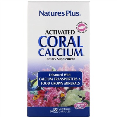 Nature's Plus, активированный коралловый кальций, 90 вегетарианских капсул