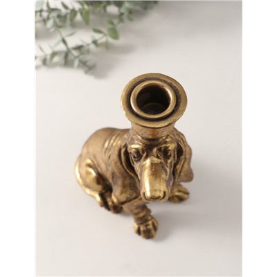 Подсвечник на 1 свечу «Спаниель», полистоун, золото, 14.5×9×24 см