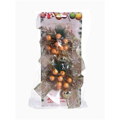 Ёлочные игрушки 2 шт. «Зимнее волшебство. Композиция на бантике» пластик, ягодки, 13×15 см