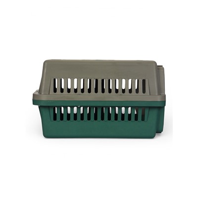 Переноска для животных, 59×36×35 см, с сеткой и чашей, пластик, серая, зелёная