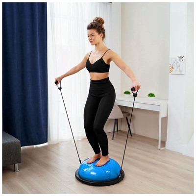 УЦЕНКА Полусфера BOSU гимнастическая ONLYTOP, массажная, с насосом, 58×25 см, синяя