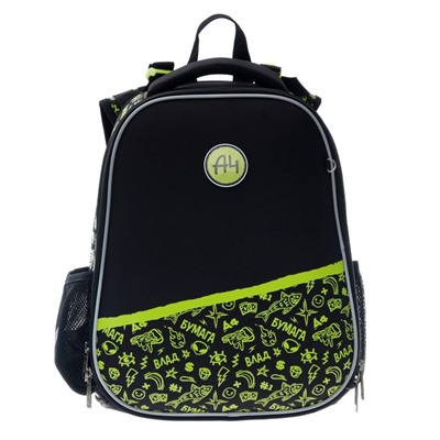 Рюкзак каркасный Hatber Ergonomic Classic «Влад А4», 37×29×17 см, чёрный/жёлтый NRk_71008