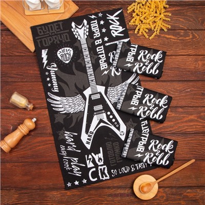 Набор полотенец кухонных «Доляна» Les't rock, 35×60 см - 4 шт., хлопок 100%