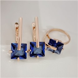 Комплект ювелирной бижутерии коллекция "Дубай" серьги и кольцо 19 р, покрытие позолота, вставка: стекло, цвет: синий, арт.414.173-19