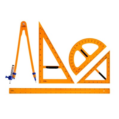 Набор для школьной доски (линейка 100см, треугольник 30°, треугольник 45°, транспортир, циркуль), пластик, желтый, коробка НД-13041 Стамм
