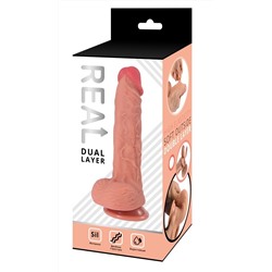 Телесный реалистичный фаллоимитатор Real Dual Layer - 23 см.