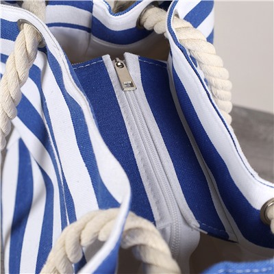 Сумка пляжная на молнии 38х30х18 см синий-белый / BB5 /уп 1/