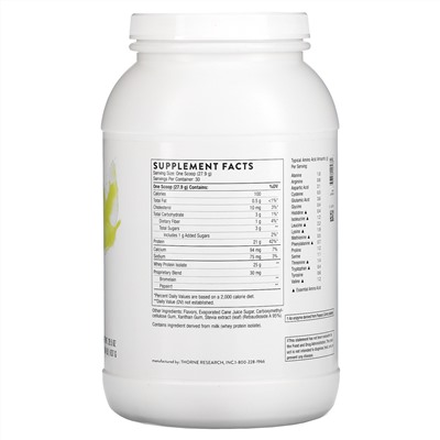 Thorne Research, Whey Protein Isolate, Vanilla, 1.84 lb (837 g)