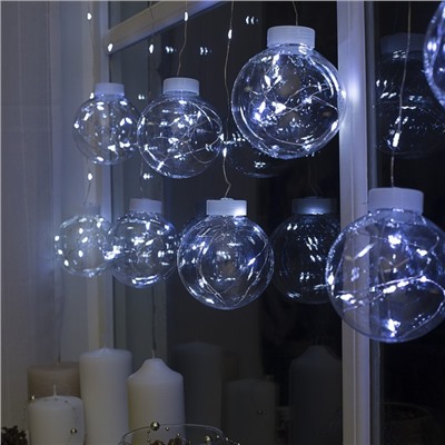 УЦЕНКА Гирлянда «Бахрома», 2.5×0.7 м, с насадками «Шарики», IP20, 150 LED, 12 В, серебристая нить, свечение белое