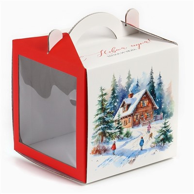 Коробка кондитерская новогодняя с окном, сундук, «Тепла и уюта», 20×20×20 см