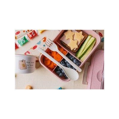 Ланч-бокс в школу TAKE IT EASY, 800 мл, с приборами, 12×7.6×20 см, пшеничная солома, розовый