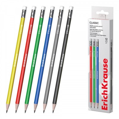 Карандаш пластиковый "Классика 101" HB трехгранный, с ластиком 55270 ErichKrause