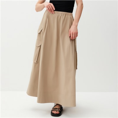 Юбка миди с накладным карманом женская MINAKU: Safari, бежевая, размер 42
