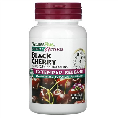 Nature's Plus, Herbal Actives, вишня, 750 мг, 30 таблеток