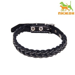 Ошейник плетёный, 42×2 см, ОШ 35-45 см, кожа, цвет МИКС