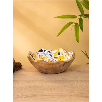 УЦЕНКА Салатник «Желтые и синие цветы» дерево манго 20×20×8 см