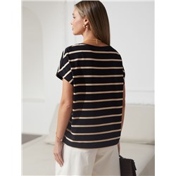Футболка в полоску с V-вырезом и цельнокроеным рукавом из премиального хлопка