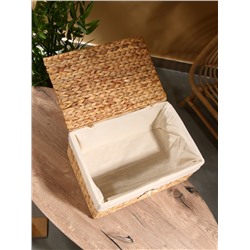 Корзинка прямоугольная с крышкой и тканевым подкладом, 44×30×20 см, водный гиацинт