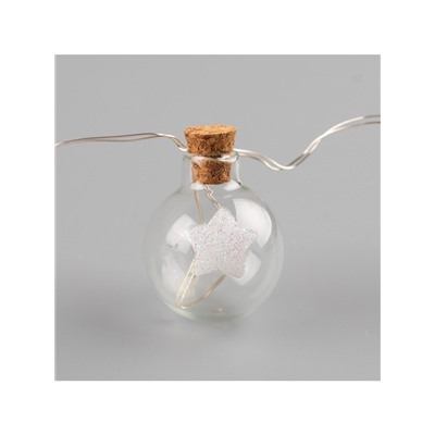 Гирлянда «Нить» 1.6 м с насадками «Шарики со звездой», IP20, серебристая нить, 15 LED, батарейки ААх2 (нет в комплекте), свечение тёплое белое