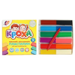 Пластилин мягкий (восковой) «Луч. Кроха», 12 цветов, 180 г, со стеком