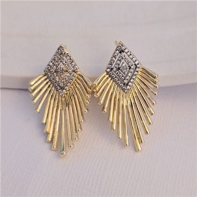 Серьги ювелирная бижутерия Итальянское золото (покрытие желтое 14к), вставка: фианиты, цвет: прозрачный, арт.216.423