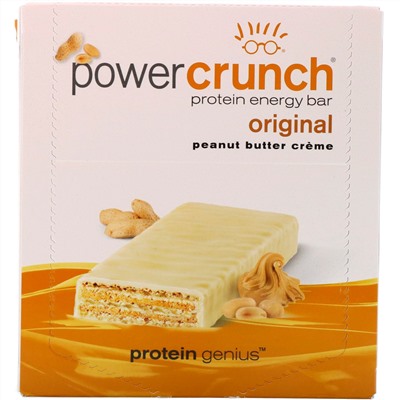 BNRG, Энергетический белковый батончик Power Crunch Original, крем с арахисовым маслом, 12 батончиков, вес каждого 40 г (1,4 унции)