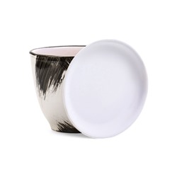 Горшок для цветов «Штрих», 1 л, d=15 см, h=13 см, с поддоном, керамика, белый