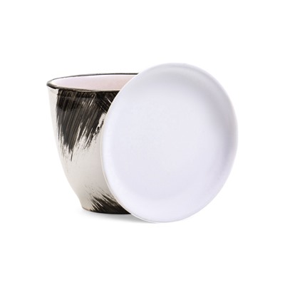 Горшок для цветов «Штрих», 1 л, d=15 см, h=13 см, с поддоном, керамика, белый