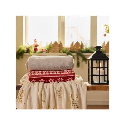 Плед «Этель. Золотые снежинки», 180×200 см, корал-флис, белый