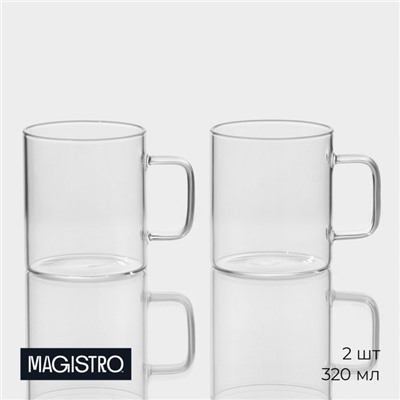 Кружки Magistro «Глория», 320 мл, 11×8×9 см, набор 2 шт., стекло, прозрачные